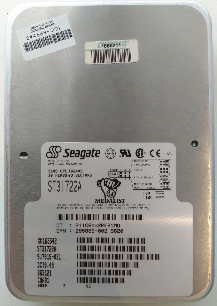 HDD PATA/33 3.5" 1.7GB / Seagate Medalist (ST31722A)